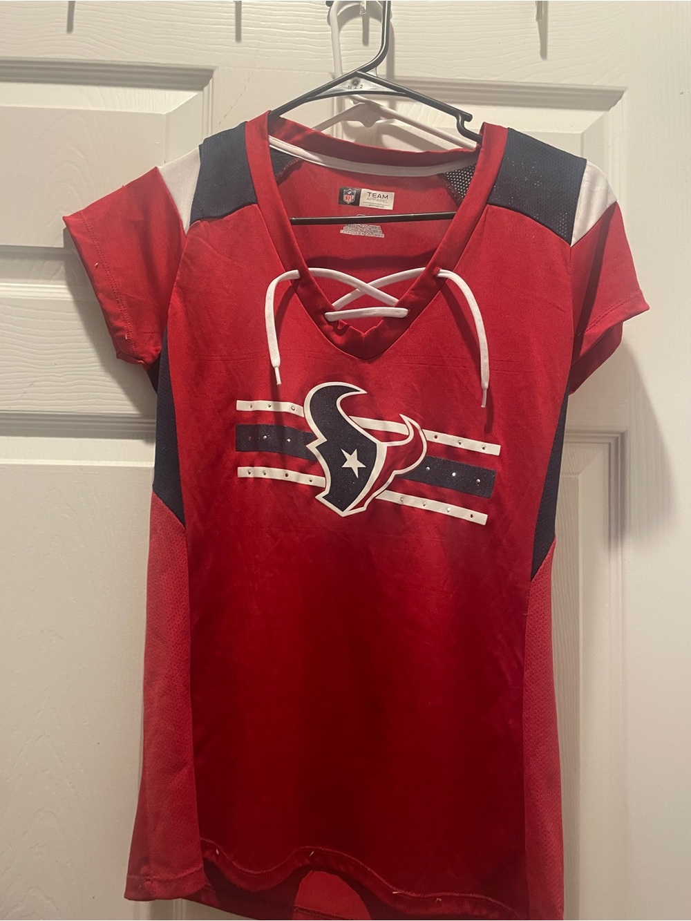 NFL Girls' Red & Navy Houston Texans Lace-Up Short Sleeve Jersey